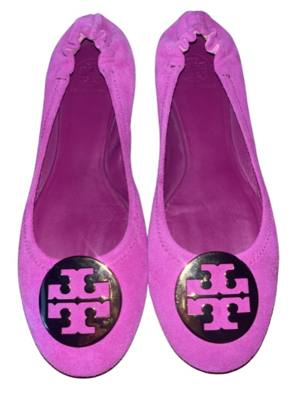 EUC Tory Burch Reva Scrunch Ballet Flats – Fuchsia Pink Suede – Size 11M